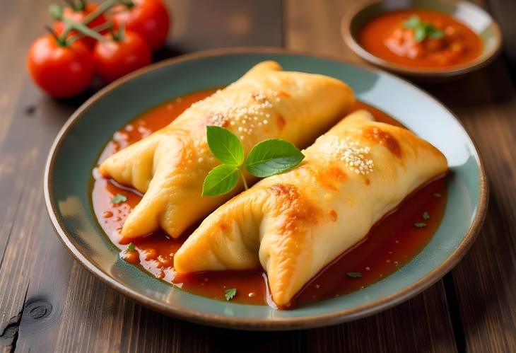 Crispy Samosas Served with Tomato Sauce